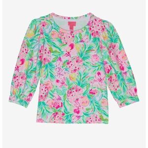 Lilly‎ Pulitzer Girls Top Size L (8/10) 3/4 Sleeve Crew Neck Floral Pineapple